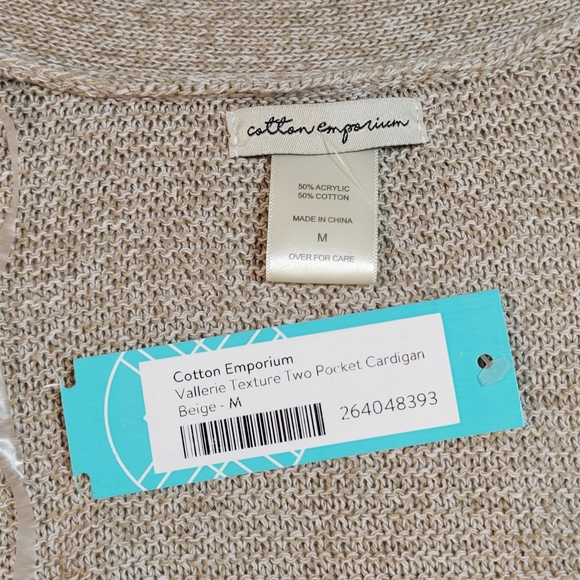 Cotton Emporium (Women's M) "Vallerie" Pocket Beige Open Front Cardigan Sweater - Picture 6 of 7